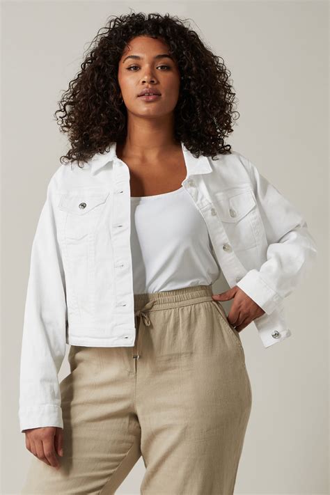 EVANS Plus Size White Denim Jacket | Evans