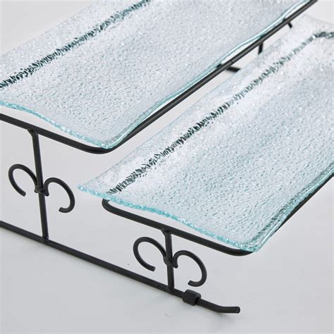 Buy Abaco Transparent Glass 3-Tier Serving Platter Set with Iron Stand ...