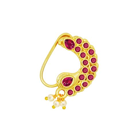 Buy KYOOT JEWELS Nose Stud Maharashtrian Nath Pearl and Ruby Stone ...