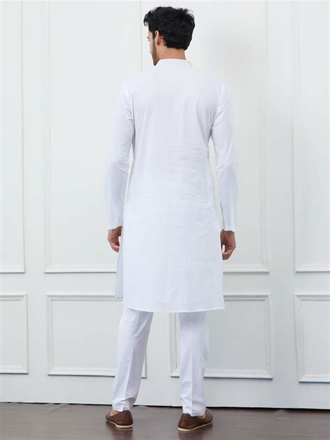 Men's White Sequin and Thread Work Pure Cotton Kurta With Pyjama ...