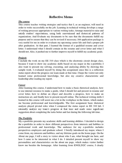 Image result for Reflective Memo Example