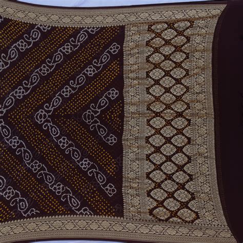 Coffee Brown Pure Georgette Banarasi Handloom Bandhani Dupatta - Tilfi