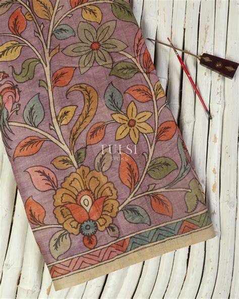 Buy Purple Tussar Handpainted Kalamkari Saree T504993