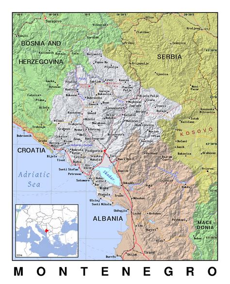 Detailed political map of Montenegro with relief | Montenegro | Europe ...
