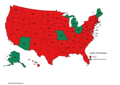 Map of personal moonshine production legality in the United States : r ...