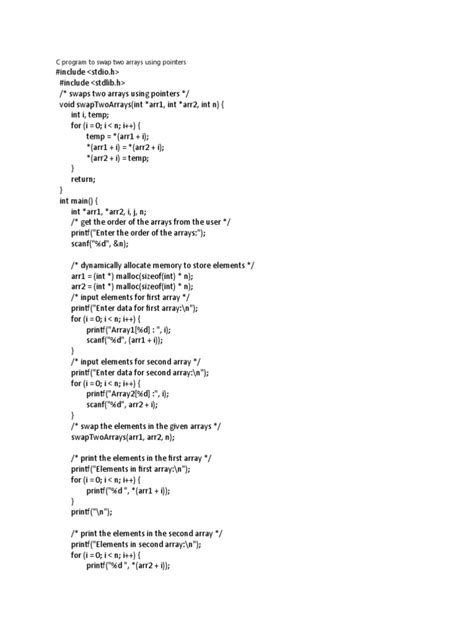 Image result for C Program to Swap Two Arrays Using Pointers