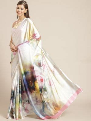 Buy Tikhi Imli Multi-Color Printed Satin Saree with Unstitched Blouse ...