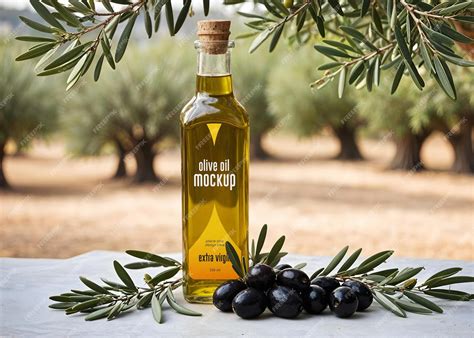 Glass olive oil bottle mockup psd template | Premium AI-generated PSD