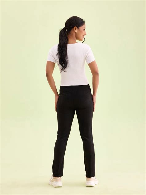Black Poly Stretch Suede Tregging – Go Colors India