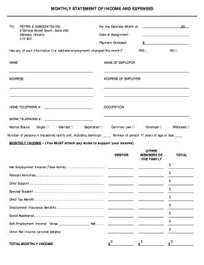 Fillable Online MONTHLY STATEMENT OF INCOME AND EXPENSES Fax Email ...