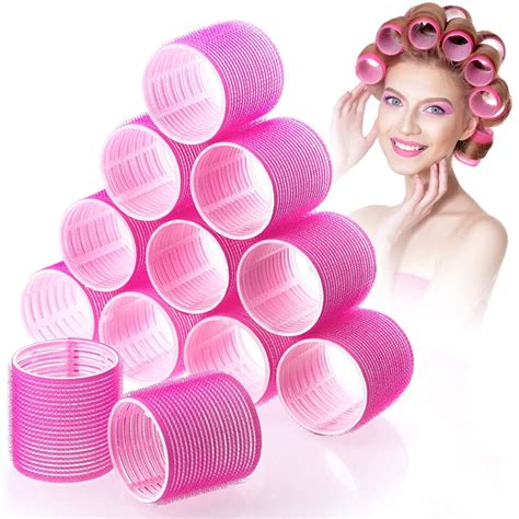 Super Jumbo Hair Rollers, 12Pcs Self Grip, No Heat, Salon Curlers for ...