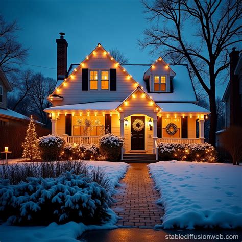 Suburban House Holiday Scene | Stable Diffusion Online
