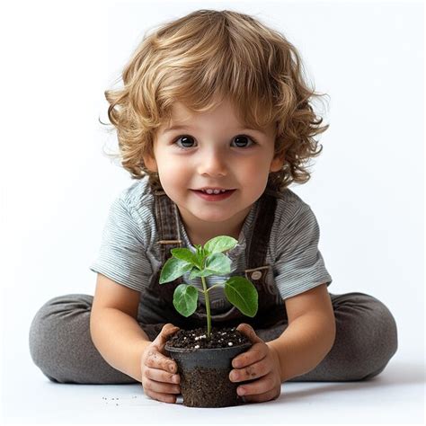 Handson boy gardening with a plant on white | Premium AI-generated image