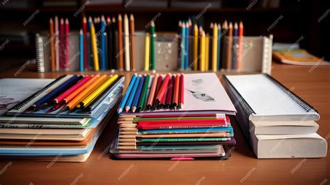 Premium Photo | Neatly arranged notebooks pencils and rulers on a desk