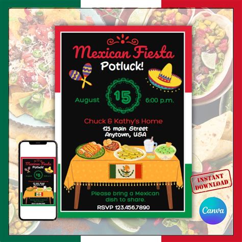 Mexican Fiesta Potluck Invitation Template, Mexican Food Potluck ...