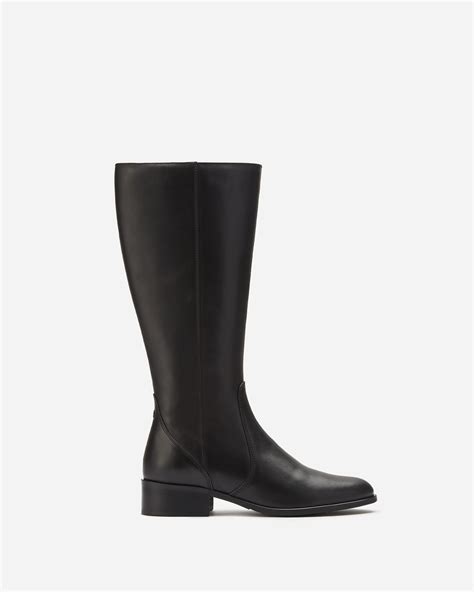 Haltham Standard Black Leather Flat Knee High Boots | DuoBoots