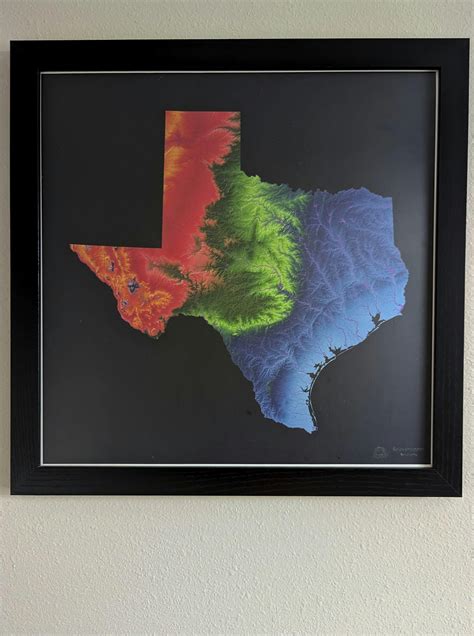Texas - Elevation map, black - Fine Art Print - Grasshopper Geography