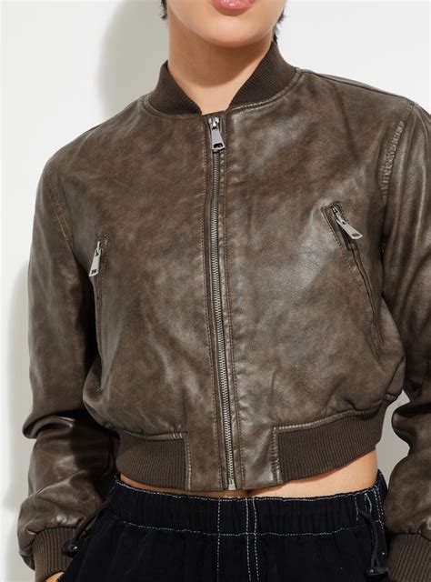 Buy URB_N Women Faux Leather Crop Bomber Jacket Online at just Rs. 2499 ...