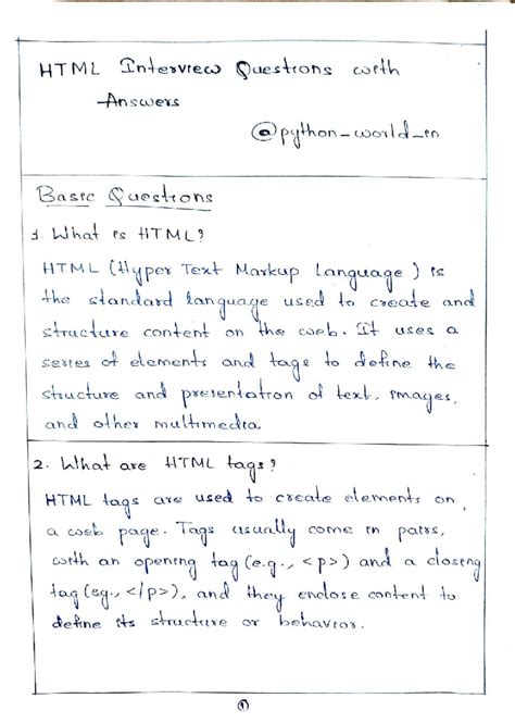 HTML Interview Questions & Answers: Basic to Intermediate Guide - Studocu
