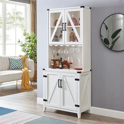 Buy Home Source Bar Cabinet with Upper Glass Cabinet in White Finish ...