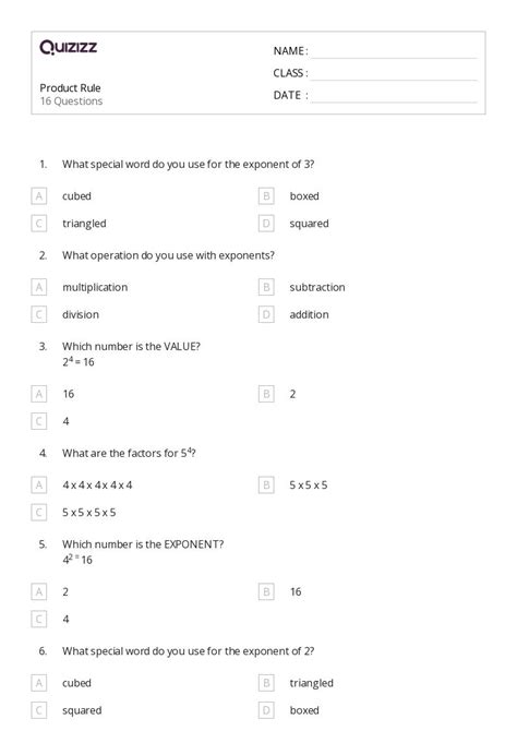 50+ product rule worksheets for 10th Class on Quizizz | Free & Printable