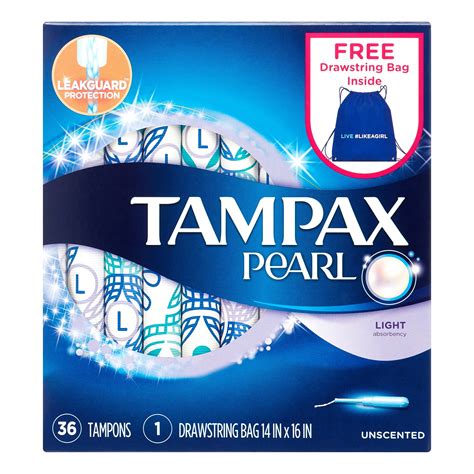 Tampax Pearl Lite Tampons with Drawstring Bag, 36 Count HSA/FSA ...