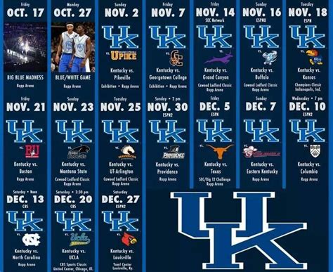 University Of Kentucky Basketball Schedule Printable