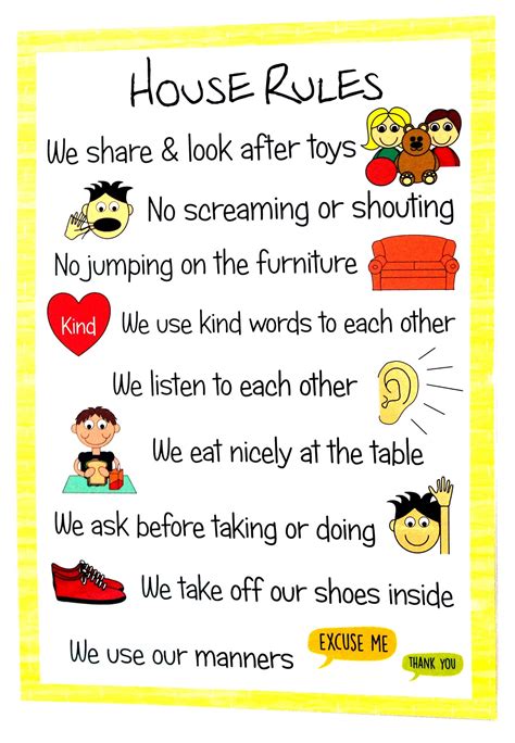 Kids2learn a4 house rules poster sign educational nursery sen children ...
