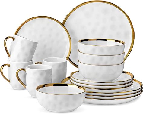 Amazon.com | LOVECASA 16 Pieces Plates and Bowls Sets, Porcelain White ...