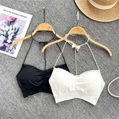 Satin Lace Halterneck Wireless Bralette - Pack Of Two on Luulla