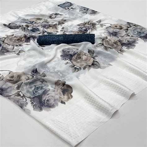 White & Grey Floral Printed Georgette Saree