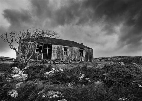 Free Images : tree, grass, rock, snow, cloud, black and white, sky, house, wind, moody, bleak ...