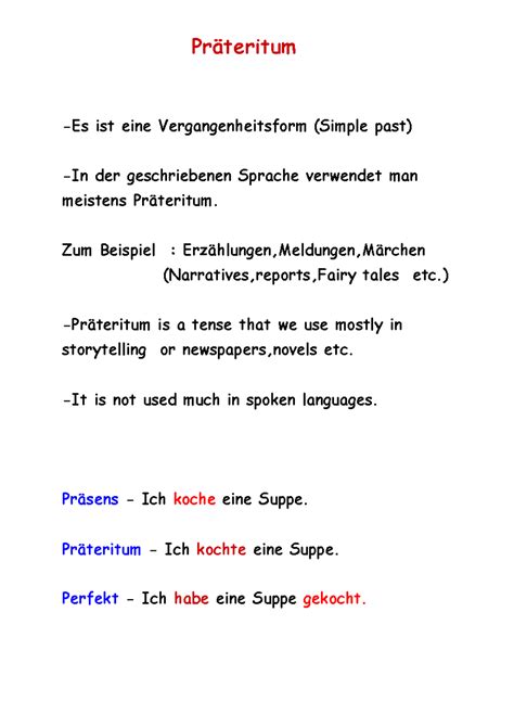 Präteritum -regelmäßige -Es ist eine Vergangenheitsform (Simple past ...