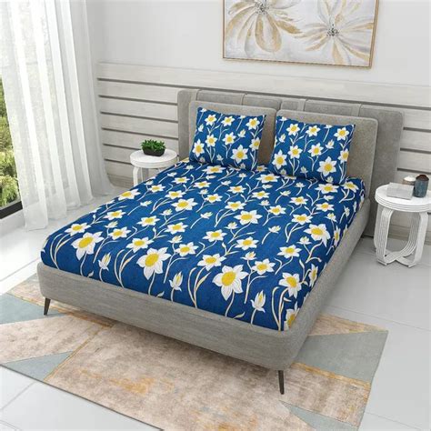 Wellnest 220TC Double Bed Elastic Fitted 100% Cotton Feel Printed ...