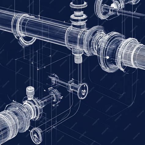 Buildings plumbing system blueprint with detailed complex pipe ...