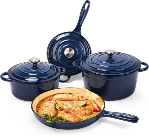 Amazon.com: Hisencn Enameled Cast Iron Cookware Set, 7 Piece Set of ...