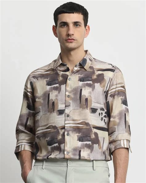 Light Olive Green Digital Printed Cotton Blend Shirt – South India ...
