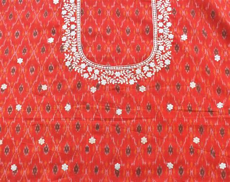 Ikkat Silk Cotton Fabric with Pitta work Embroidery – India1001.com