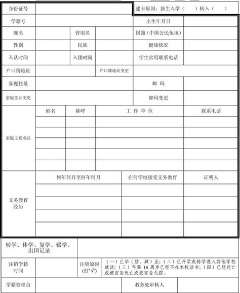 模板|学籍档案卡及填写说明-山东传媒职业学院-学生工作处