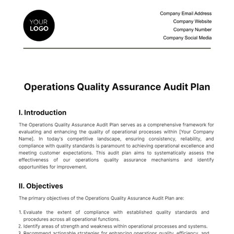 Operations Quality Assurance Audit Plan Template - Edit Online & Download Example | Template.net