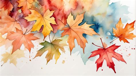 A watercolor painting of autumn leaves with a watercolor background ...