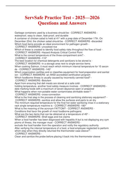 ServSafe Practice Test - 2025—2026 Questions and Answers - ServSafe ...