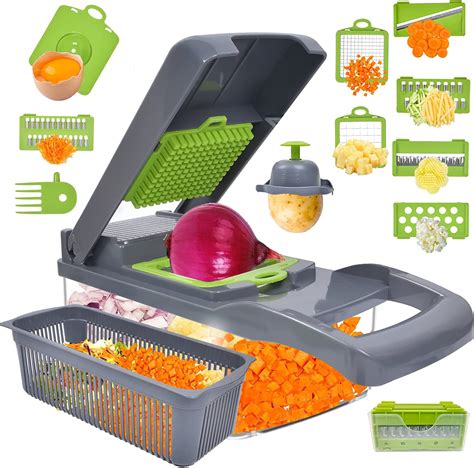 Amazon.com: vegetable chopper Gray 12 in 1 multifunction food veggie slicer and chopper onion ...
