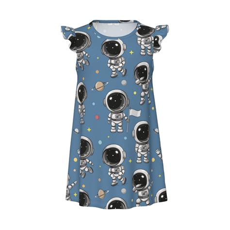 Astronaut Girls Nightgown, Flutter Short Sleeves Night Dress, Pajamas ...