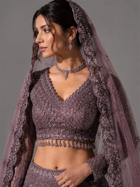 Purple Embroidered Lehenga Set with Full Sleeve Blouse – vastrachowk