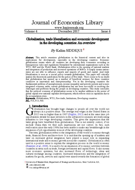Globalisation and Economic Development in Developing Countries: An ...