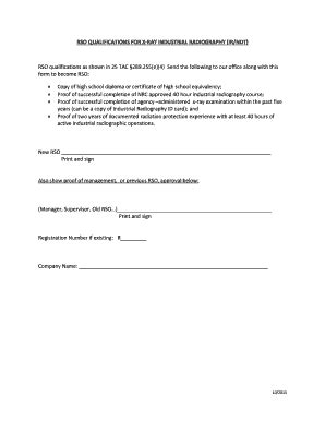 Fillable Online dshs texas RSO QUALIFICATIONS FOR X-RAY INDUSTRIAL ...