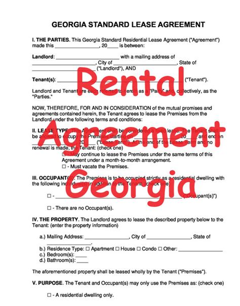 Rental Lease Agreement Georgia Standard Form PDF 288.55 Kb - Etsy