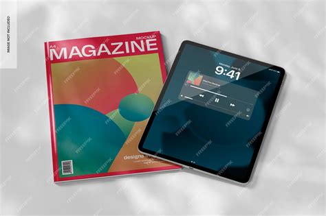 Premium PSD | Ipad pro with a4 magazine mockup top view