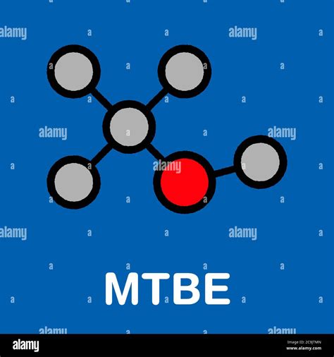 Methyl tert-butyl ether (MTBE, tBME) gasoline additive molecule ...